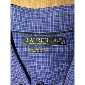 RALPH LAUREN Men's (Size 16.5) Blue Plaid Button Front Shirt Long Sleeve